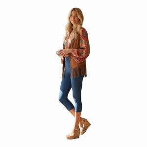 Lysse Cropped Denim Leggings Mid Wash Smoothing Waistband Women’s Size Small NWT